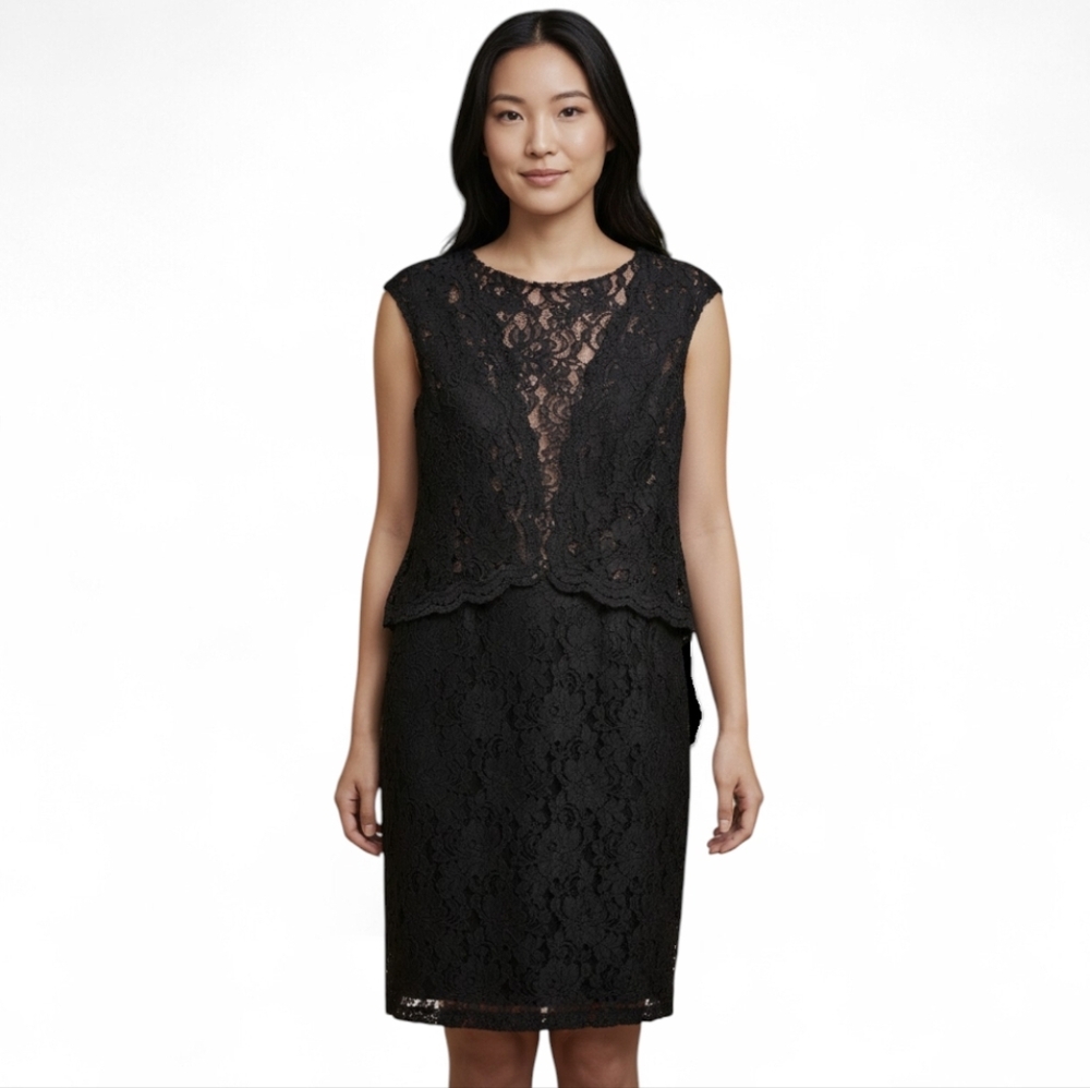 Lauren Ralph Lauren Black Lace Bodycon Cap Sleeve Cocktail Dress Women's Size 4